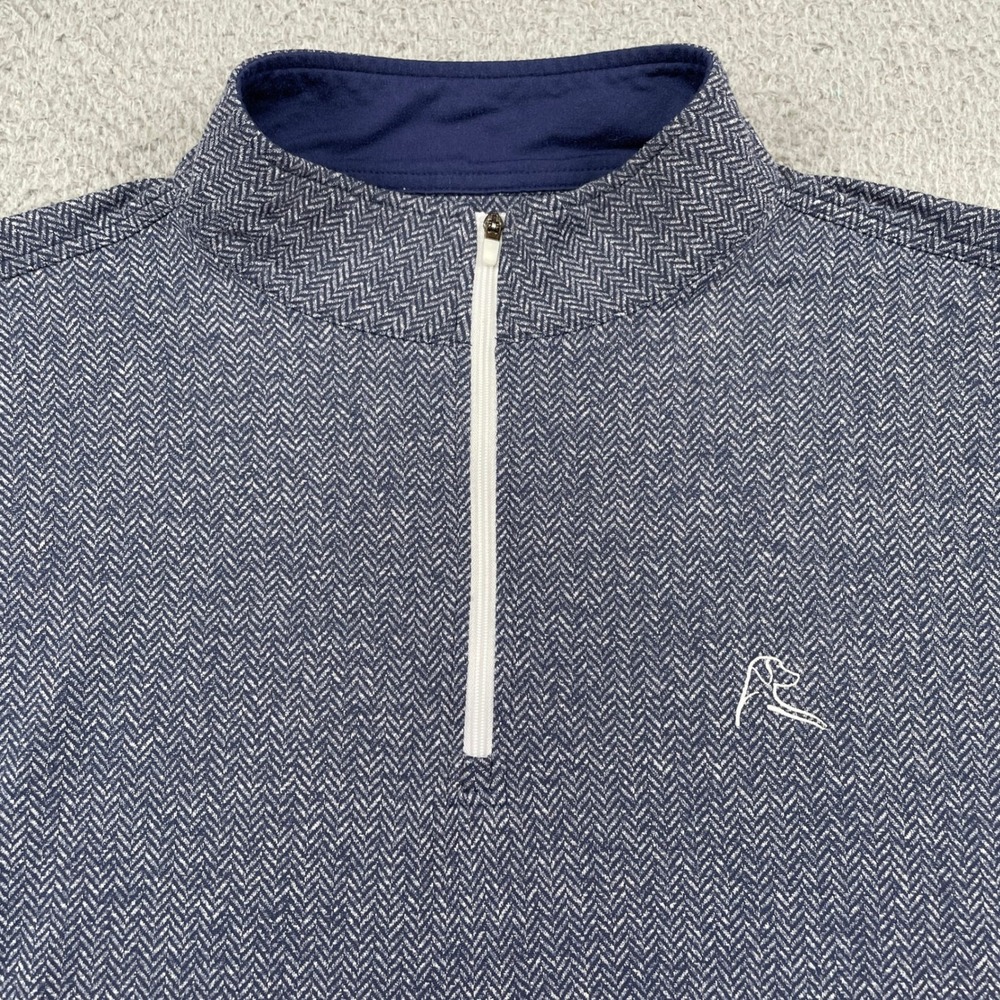 Rhoback Quarter Zip Mens L Blue Herringbone Pullover Performance Long Sleeve